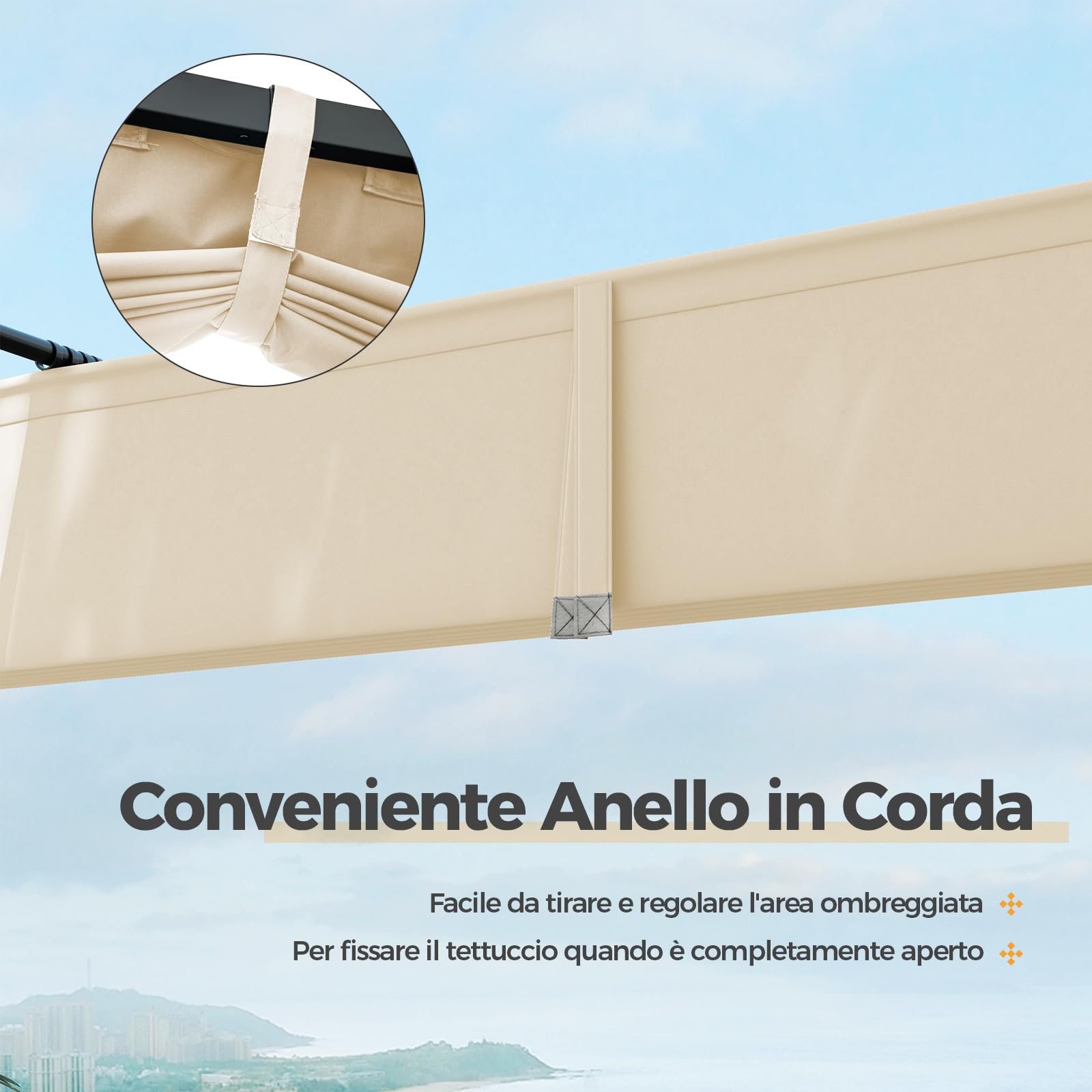COSTWAY Gazebo Pergola da Giardino 310 x 310 cm, Pergola da Esterno con Tettuccio Retrattile, Struttura in Metallo, per Giardino, Patio e Portico (Beige)