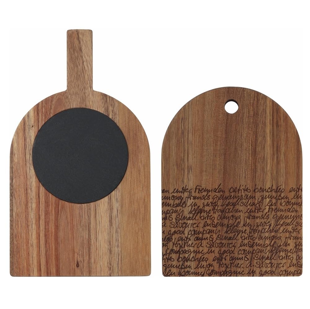 Räder Servierbrettchen 2er Set Akazienholz mit eingebranntem Text-Dekor