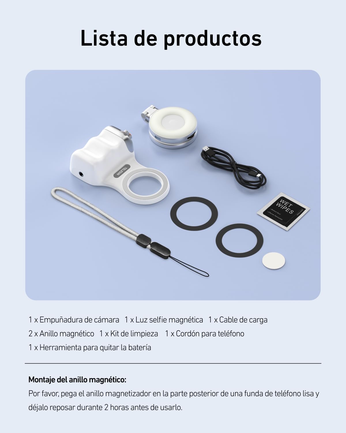 TELESIN Fun Shot Handle Grip Movil + TELESIN C03 Magnético Selfie Luz Kit, Compatible con iPhone/Android, Creator Kit para Selfies/Fotografie/TikTok/Zoom-Anrufe/Video