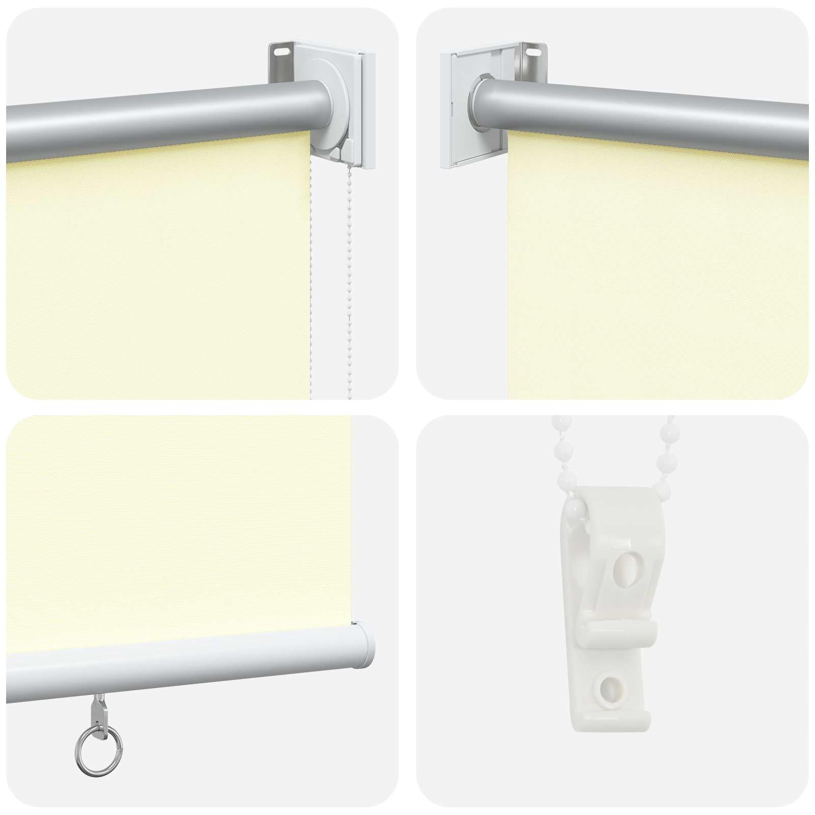 Tenda avvolgitrice in poliestere crema | Montaggio a parete o soffitto, catena sinistra o destra, controllo termico, filtro luce