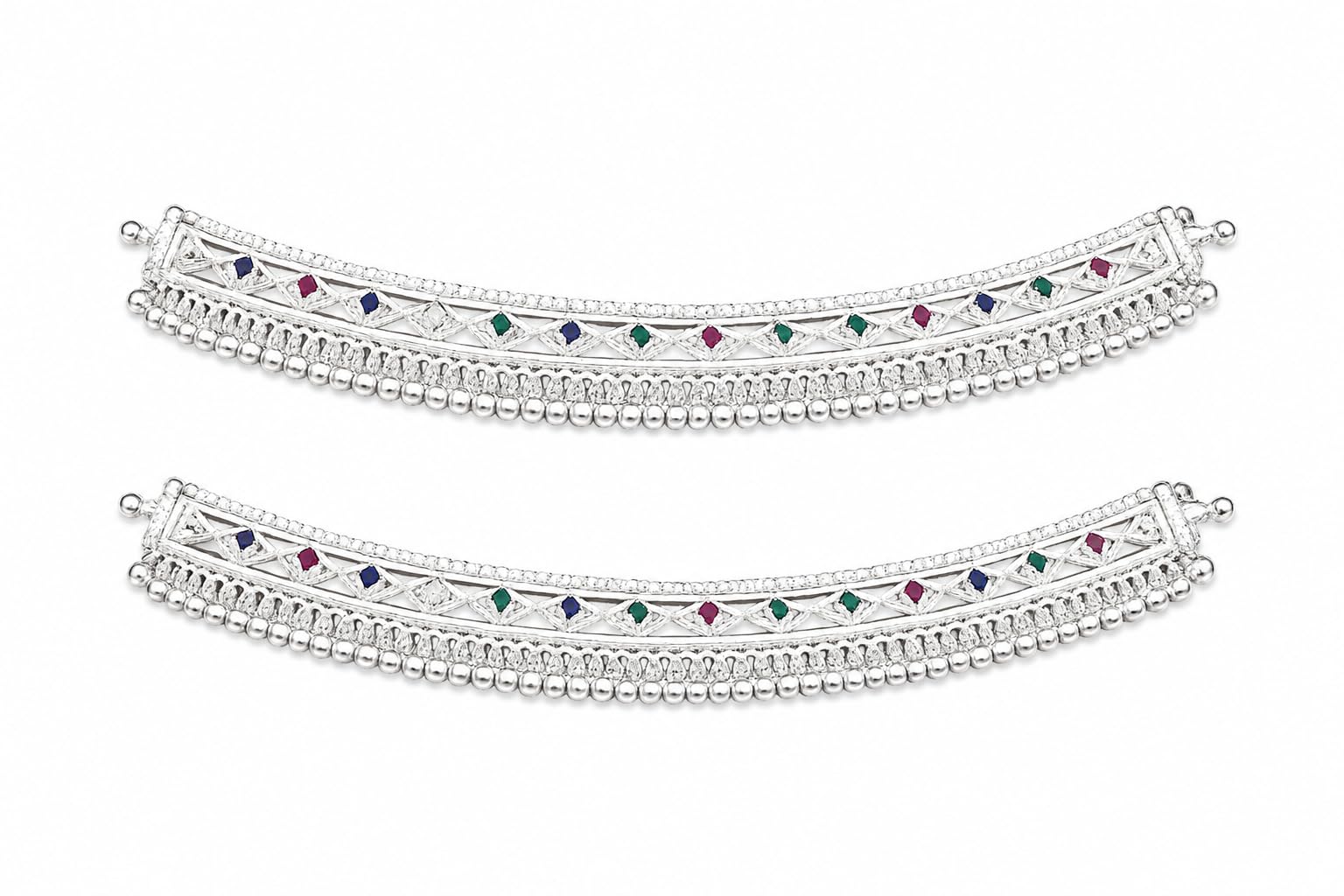 Silver-Plated Anklets Payal with Multi-Colour Stones-picture-19