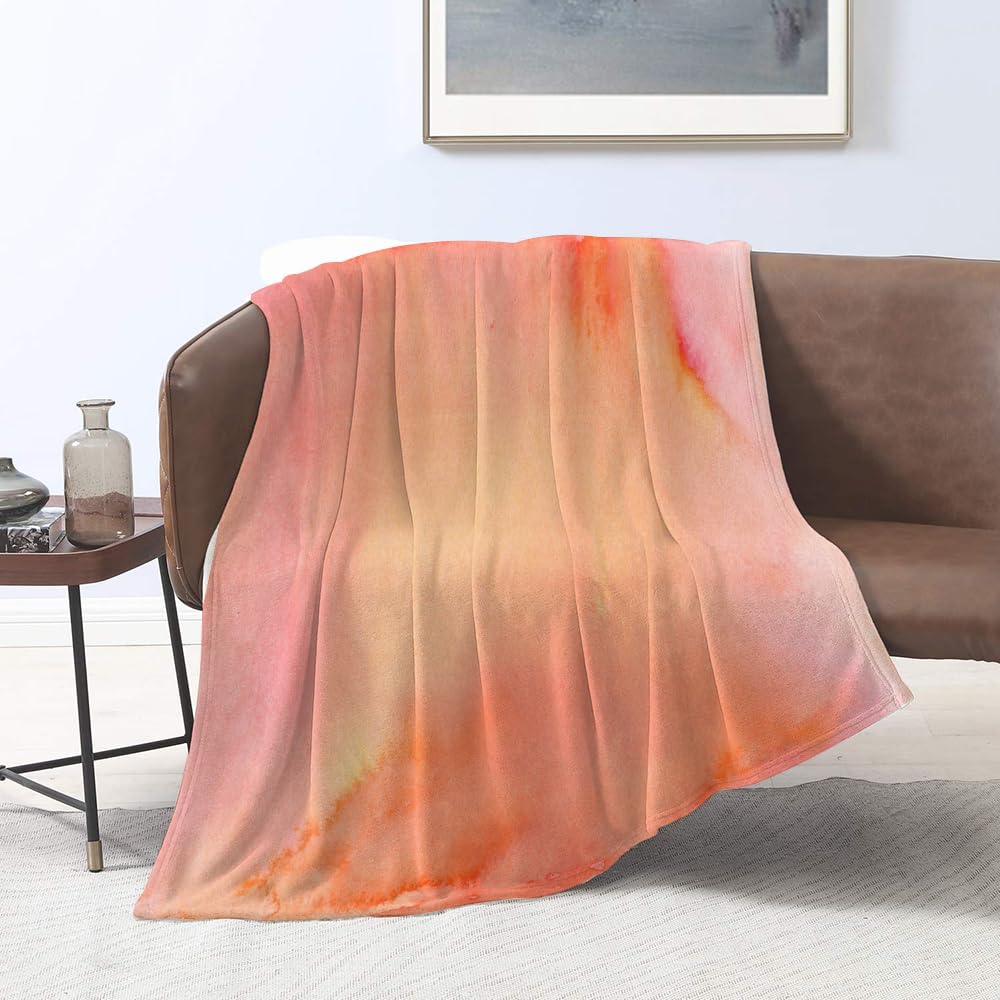 DELURA Kuscheldecke Flauschig Decke FlanellPfirsich-Aquarell in Schattierungen von Pink Orange und Yellow Coral Col