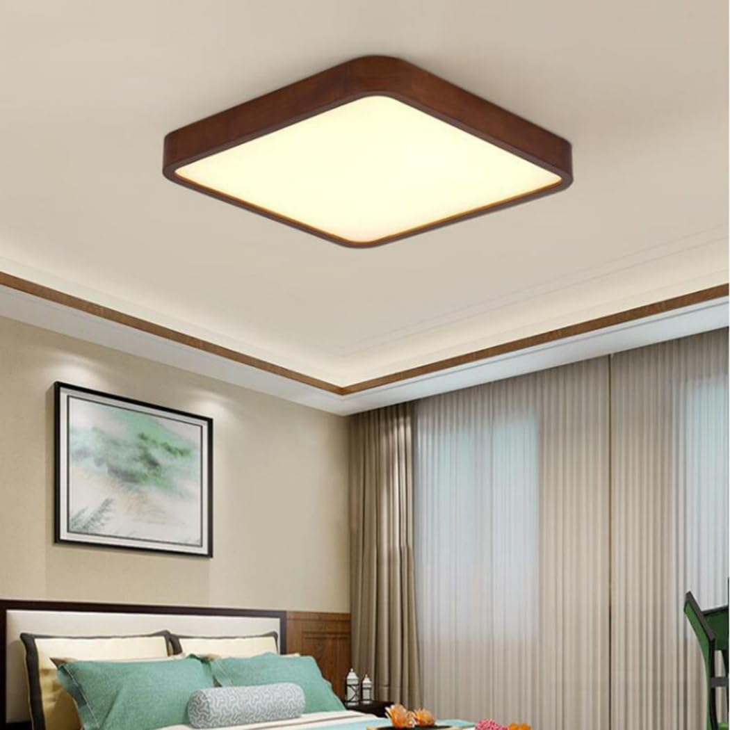 Łatwa Instalacja Lampa Sufitowa Drewniane Kwadratowe Lampy Sufitowe LED Do Wnętrz Modne Kreatywne Oświetlenie Nordyckie Trójkolorowa Lampa Panelowa O Smukłej Konstrukcji Salon Korytarz Biuro KNBVFHG