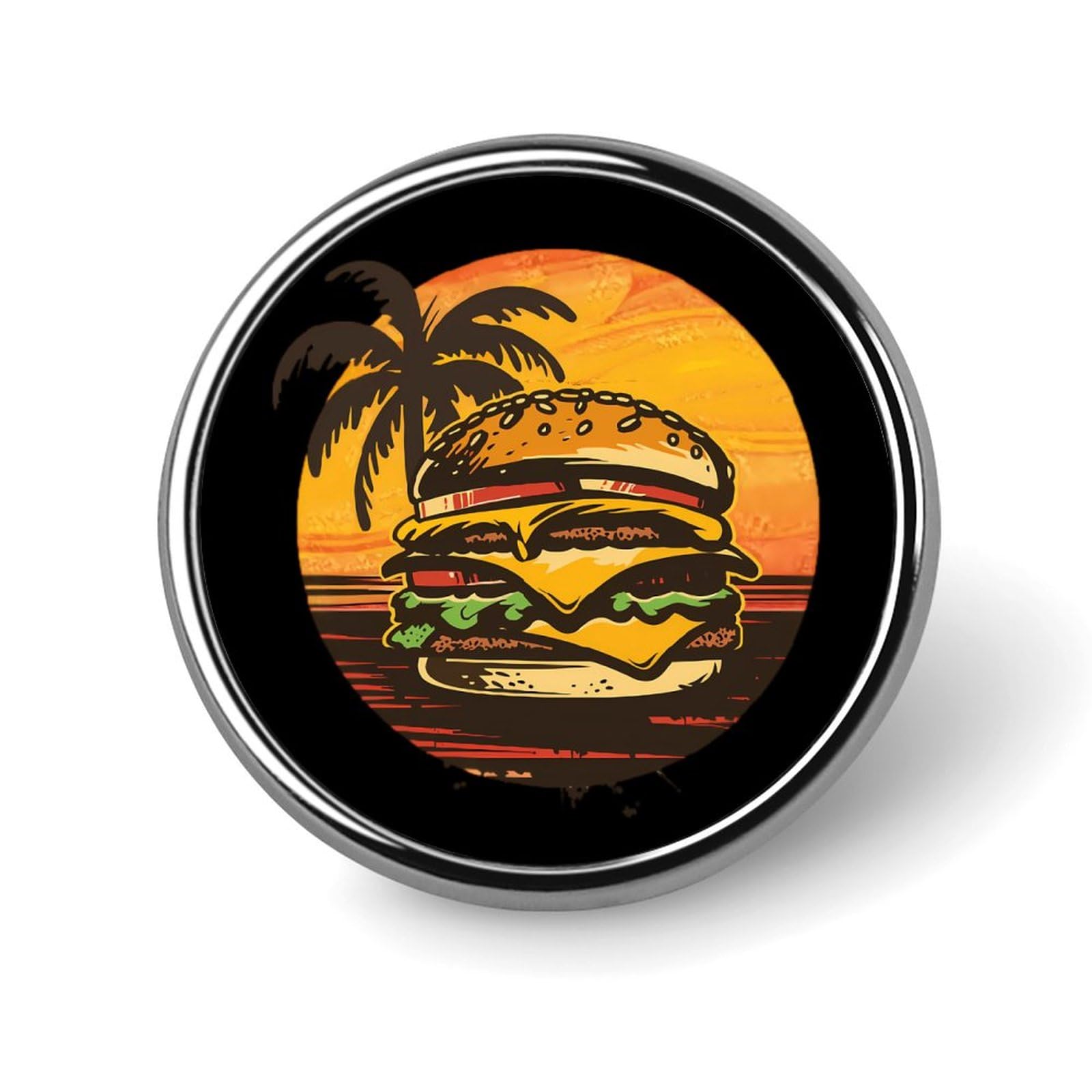Burger Cheeseburger Vintage Art Food Hamburger Round Brooch for Men Women Fashion Badge Collar Pin Dress Jacket Backpack Accessories