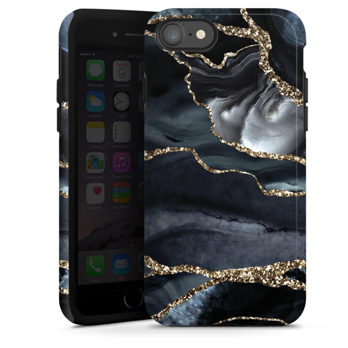 DeinDesign Coque Compatible avec Apple iPhone SE (2022) Coque renforcée Coque Antichoc Paillettes Look Marbre Tendances