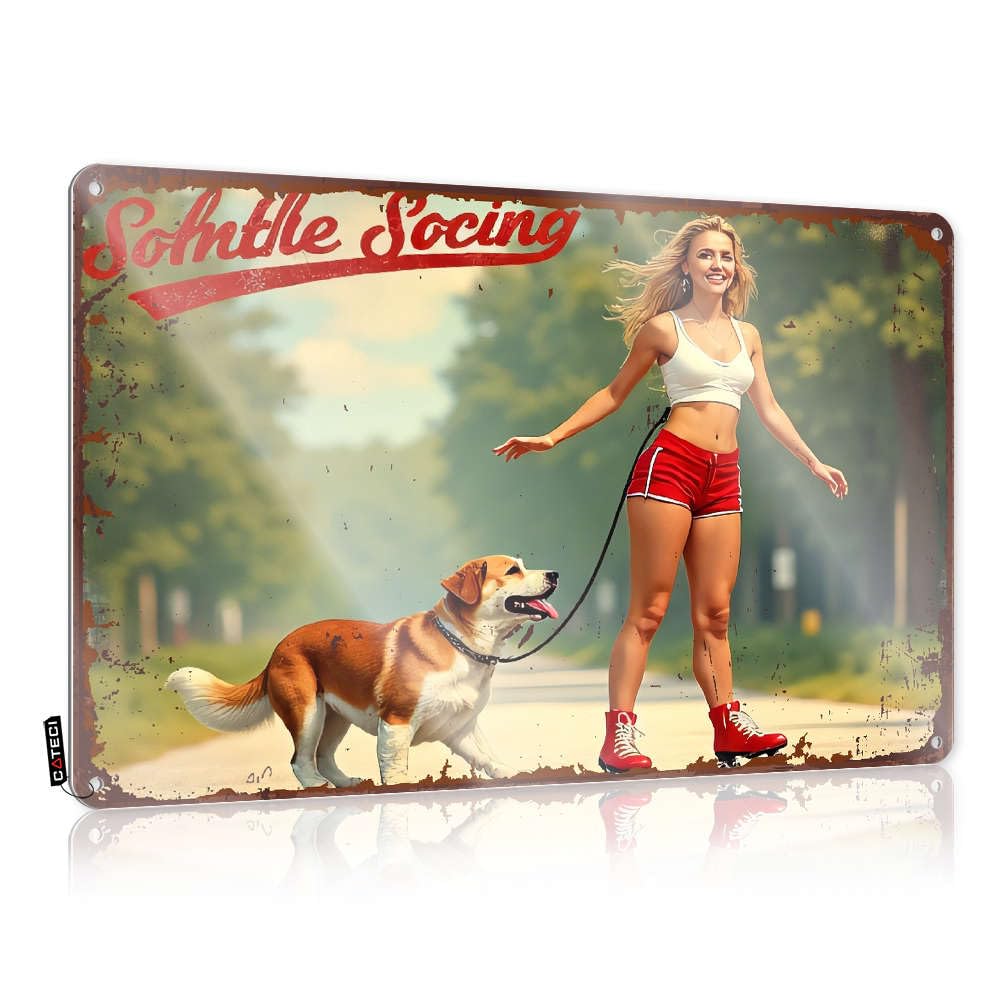 Sujd Colour Decore Decor Rustic Gift For Gardener | Soft Ice Skating With My Dog Retro Metal Wall Decor For Mancave Home(30X40cm)