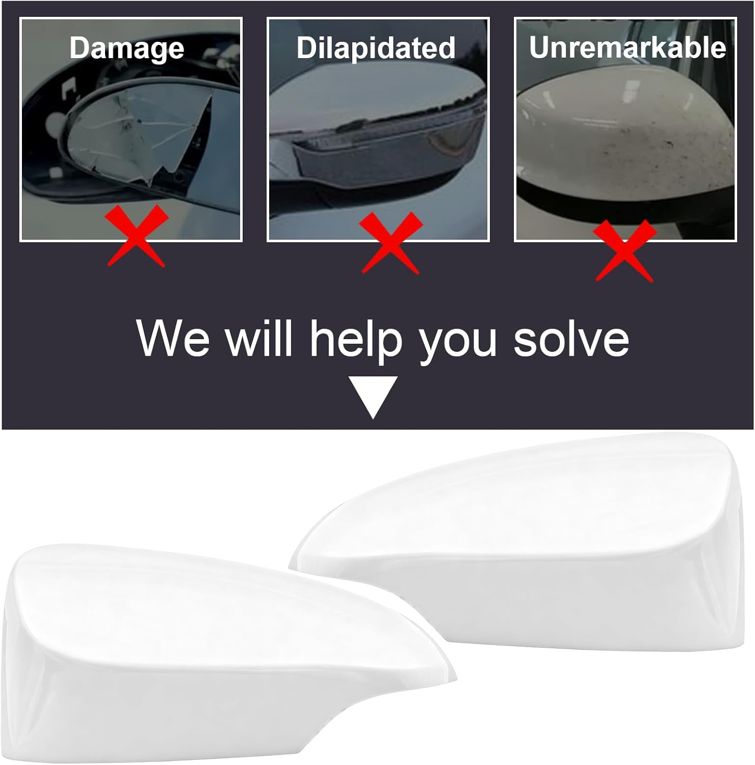 1 Pair Side Mirror Covers Replacement for 2014-2019 Toyota Corolla Sedan Mirror Cap with Turn Signal for Left & Right Side (Pearl White)
