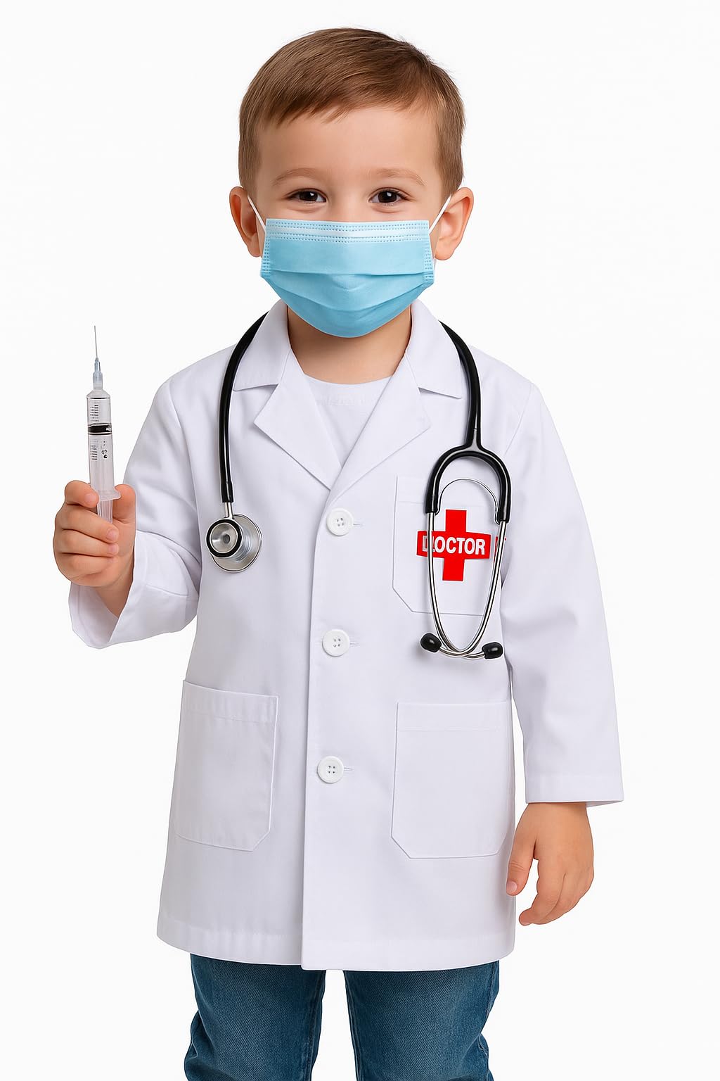 Fancy Agents Doctor Dress for kids |surgeon dress| Kids' Doctor Costume Set with Stethoscope, Mask, and Injection for School Annual Functions, Role Play, and Special Events-image-27