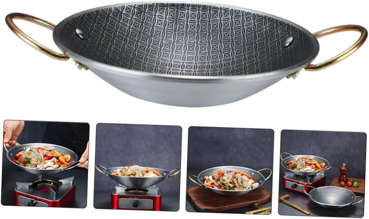 Paella Pan Double Handle Cooking Pan Stainless Steel Griddle for Kitchen