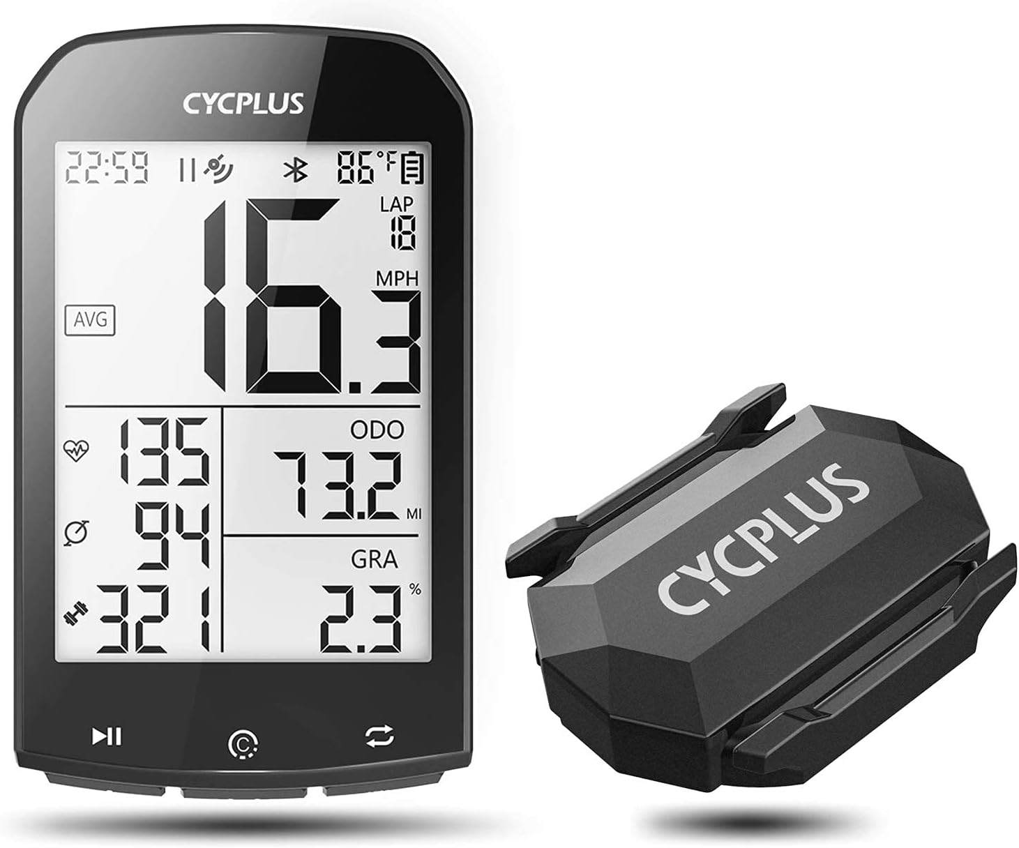 CYCPLUS M1 GPS Bike Computer 2.9 Inch LCD Display Bicycle Speedometer and Odometer and C3 Speed
