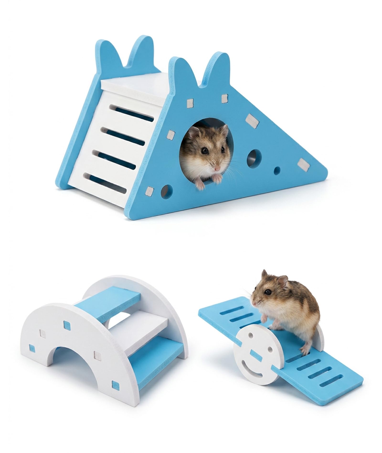 Hamster Toys, 3 Pieces Hamster Cage Accessories Set with Hamster House, Rainbow Bridge and Seesaw, Enrichment Environment and Exercise Stimulation for Hamsters and Guinea Pigs-image-17