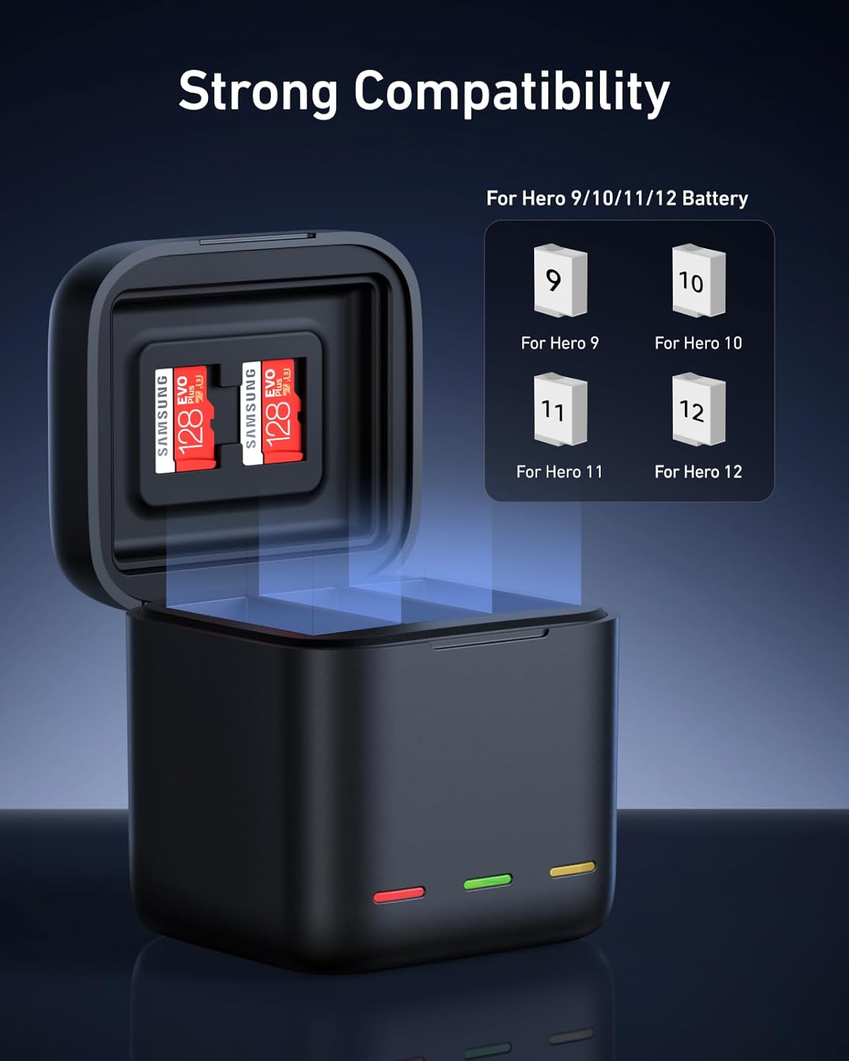 TELESIN Triple Battery Charger Storage Charging Case for GoPro Hero 12 Hero 11 Hero 10 Hero 9 Black, USB Type-C Cable Charging Station for Original Go Pro 12 11 10 9 Accessories