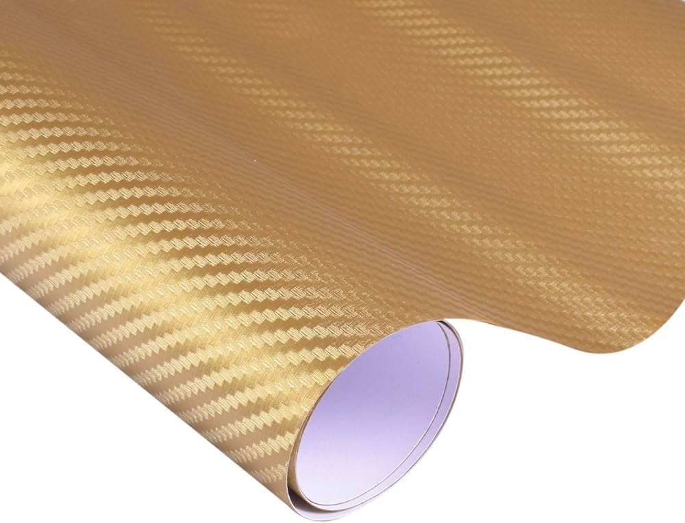 Gold 3D Carbon Fiber Vinyl Wrap Adhesive Sheet Roll Vinyl Sticker Tape for Cars Auto and Motorcycle DIY, Decoration Crafts (12 x 36)