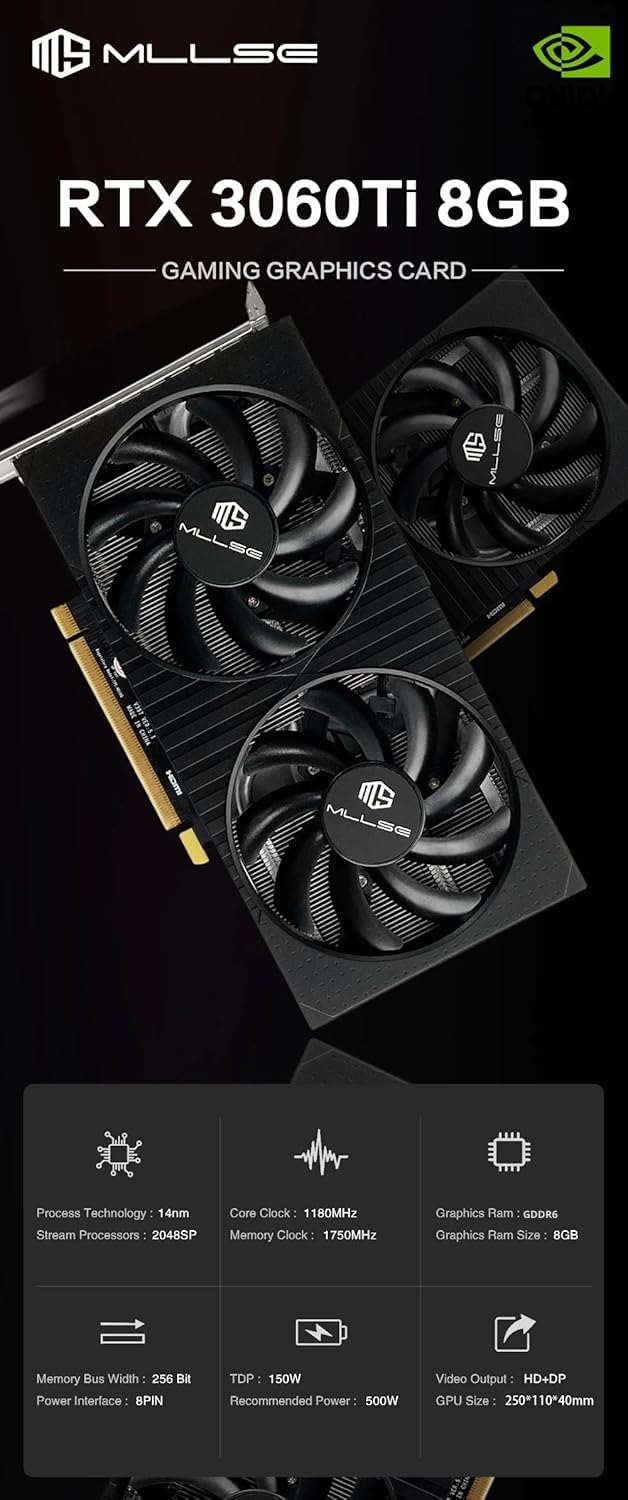 Placa de Vídeo RTX 3060 TI, 8GB, GDDR6, 256bit, GPU NVIDIA, 3x DP