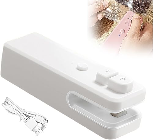 Mini sellador de bolsas 2 en 1, sellador y cortador de bolsas de chips recargable USB C, sellador térmico portátil de bolsas de chips para