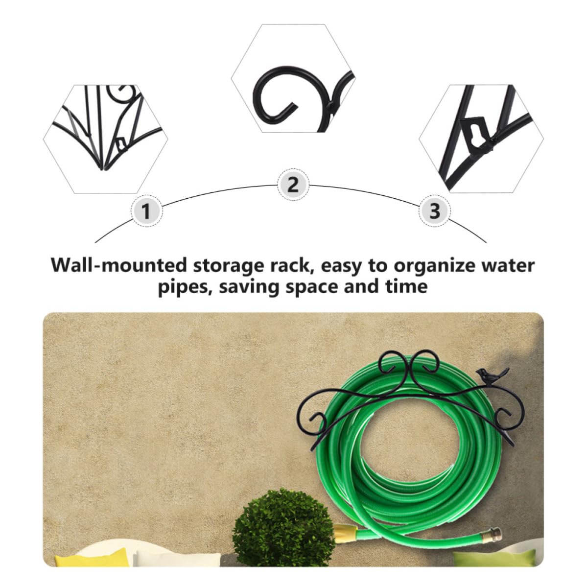 2 Stück Gartenschlauchhalter für Wand aus Eisen, Schwarz, Antik