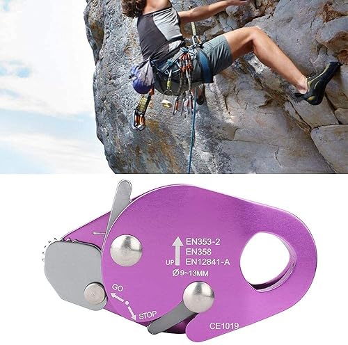 Miniatura 6 de Cuerda de escalada para frenar y frenar, cuerda de agarre, engranaje de pico para montañismo, diámetro adecuado, cuerda de 0.354-0.512 in (morado)