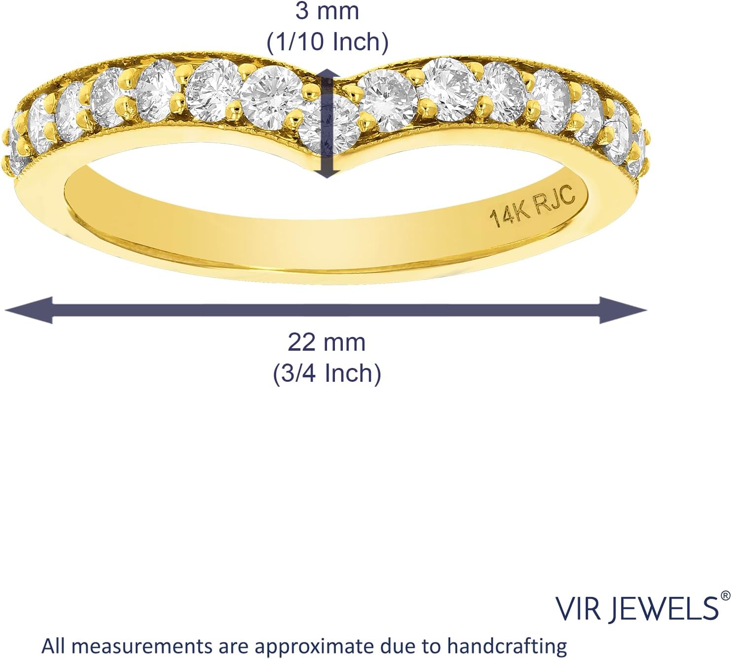 VIR JEWELS 0.18 cttw to 1 cttw Diamond Wedding Band for Women, V Shape Round Diamond Wedding Band in 14K Gold with Milgrain, Size 4.5-10