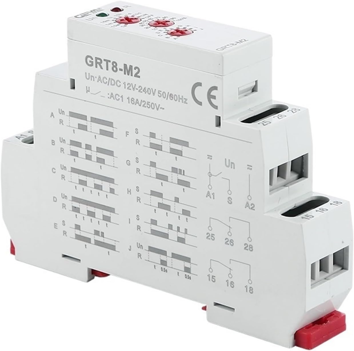 GRT8-M 16A Multifunction Timer Relay with 10 Function Choices AC DC 12V 24V 220V 230V Time Relay (Size : GRT8-M2 AC230V)