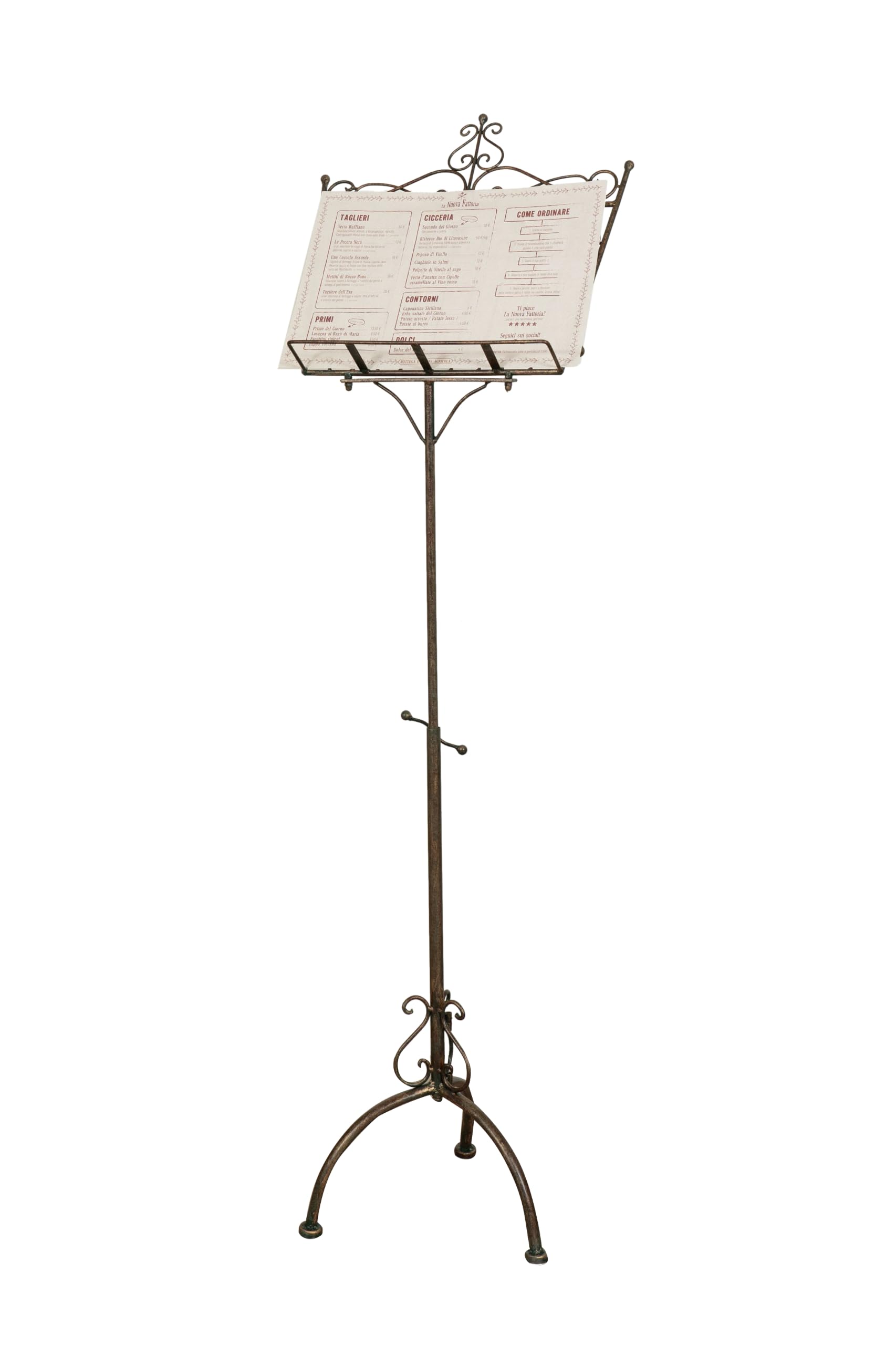 Biscottini Atril musical de hierro forjado de suelo, 85 x 46 x 140 cm (largo x ancho x alto) – Atril para menús – Caballete expositor publicitario plegable – Portamenu restaurante – Atril para libros