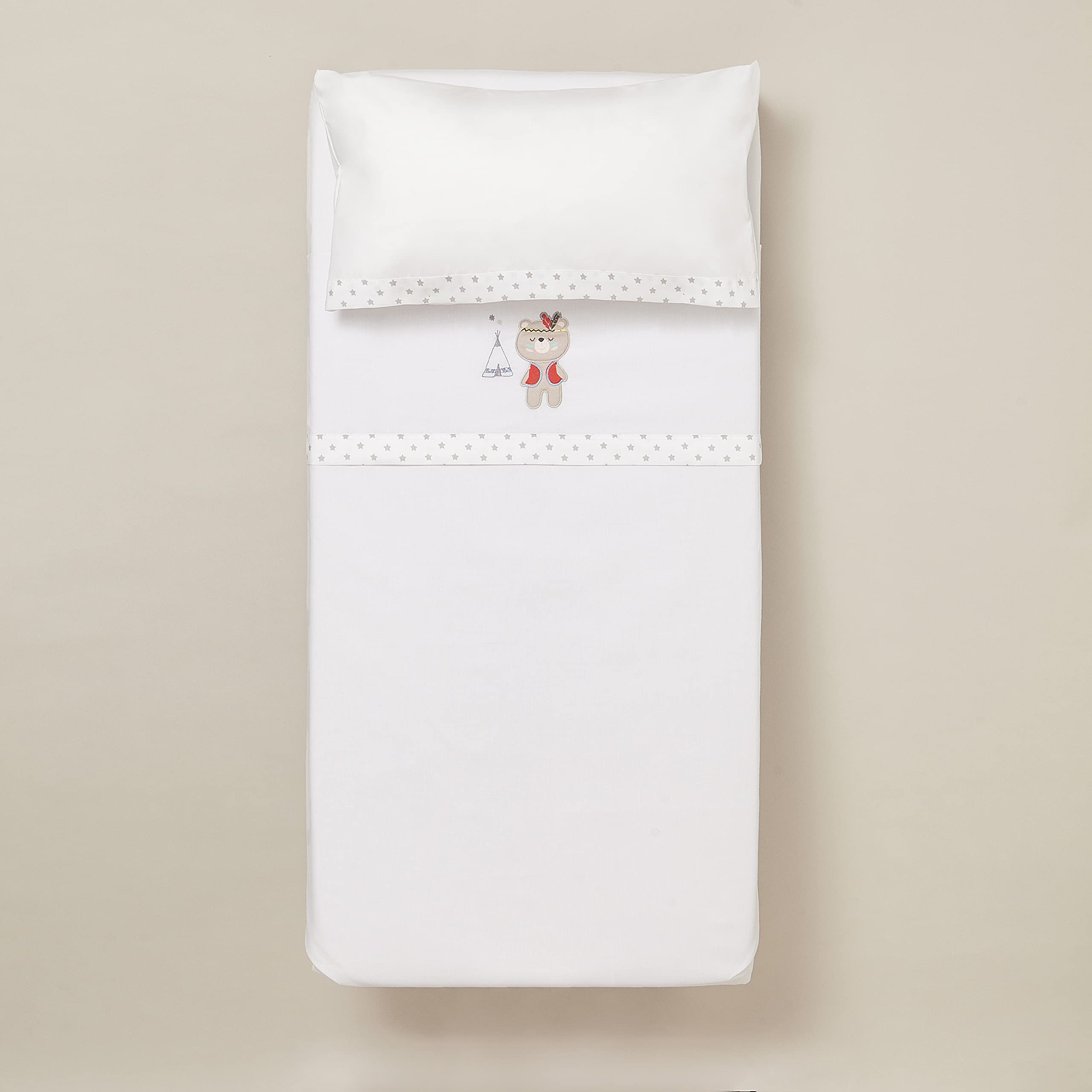 Interbaby 03197-18 - Sábanas cuna TIPI OSO blanco y gris, unisex