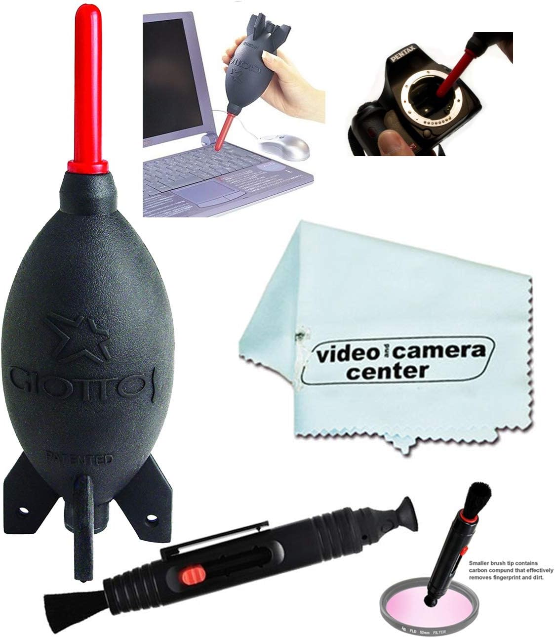 AA1900 Large Rocket Blaster Air Duster + VCC113 Micro-Fiber Cloth + Lens Optic Pen Cleaner