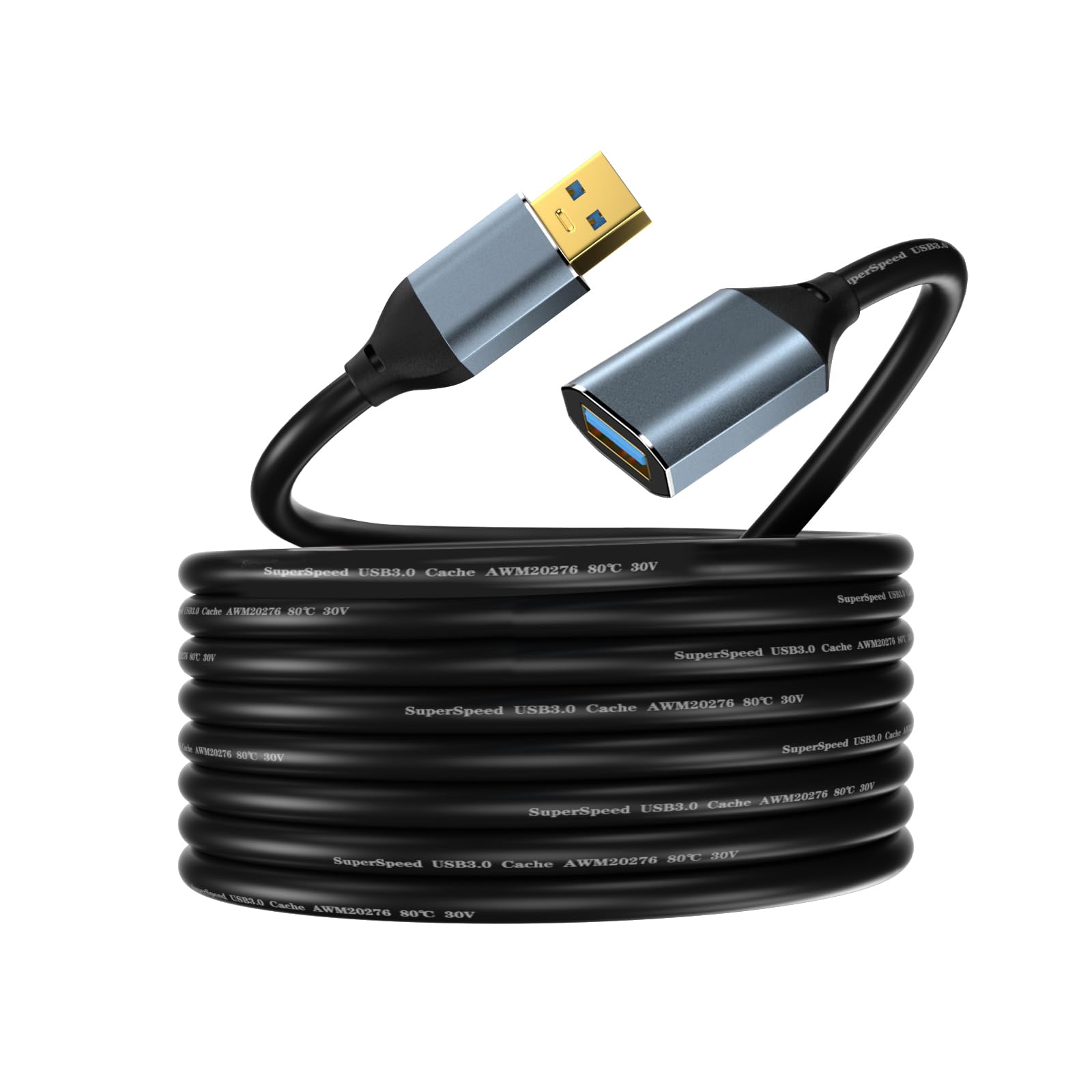 USB 3.0 Verlängerungskabel 5M Typ A Stecker auf Buchse Aktives Verlängerungskabel mit 1 Verlängerungs-Chipsatz, Signalverstärker und 1 USB-C-Ladeanschluss, für Webcam, Drucker, Kamera