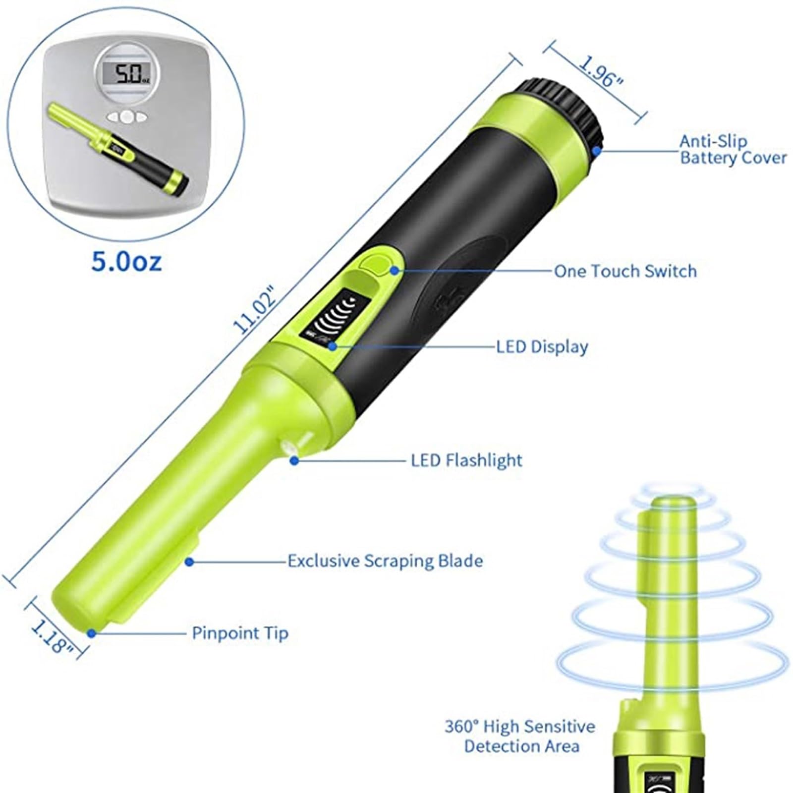 Détecteur de métaux localisateur entièrement étanche à écran LCD - (Trois Modes) Sonde Recherche trésor 360 ° pour la détection de l'or