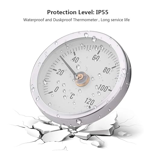 Miniatura 7 de Termómetro de resorte TS-W50A 2.480 in 0-120 ° Termómetro de tubo de temperatura bimetálico IP55 Termómetro de abrazadera de aluminio