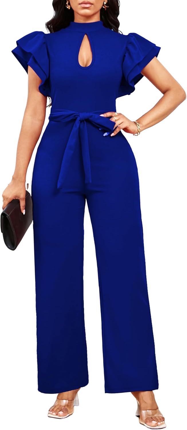 SxClub Elegant Jumpsuits for Women Dressy Formal Casual Long Straight Pants Business Jumpsuit