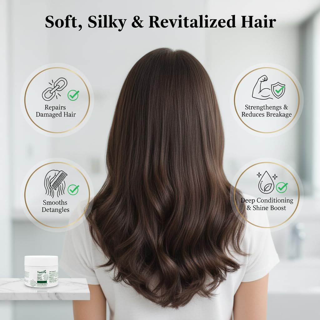 Nativo Keratin Biotin Repair & Strength Hair Mask, Deep Conditioning Treatment with Hydrolyzed Keratin, Coconut Oil, Plant-Based, Paraben-Free, 200g 4