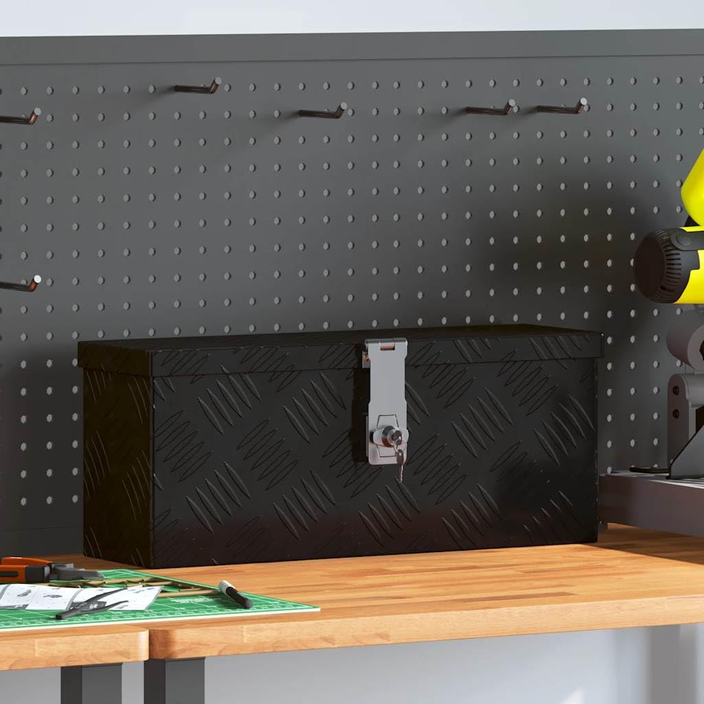 vidaXL Caja de Almacenaje Baúl Herramientas Decoración Adorno Conejo Salón Sala Tapa Parque Roedores Almacenamiento Remolque Aluminio Negro