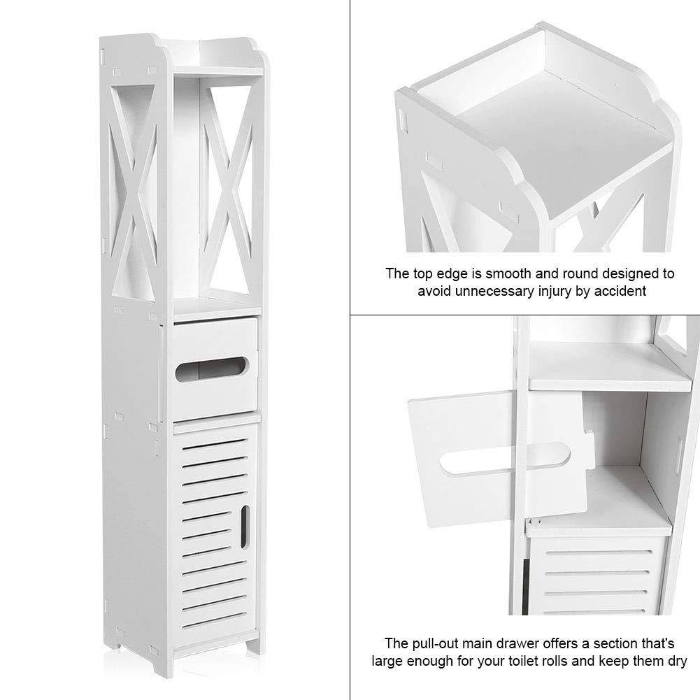 Szafka łazienkowa o Wymiarach 80x15,5x15 Cm z Białego Drewna, Szuflada Dolna na Detergent do Prania, część środkowa na Ręczniki i Przybory Toaletowe, Wysuwana Szuflada Główna na