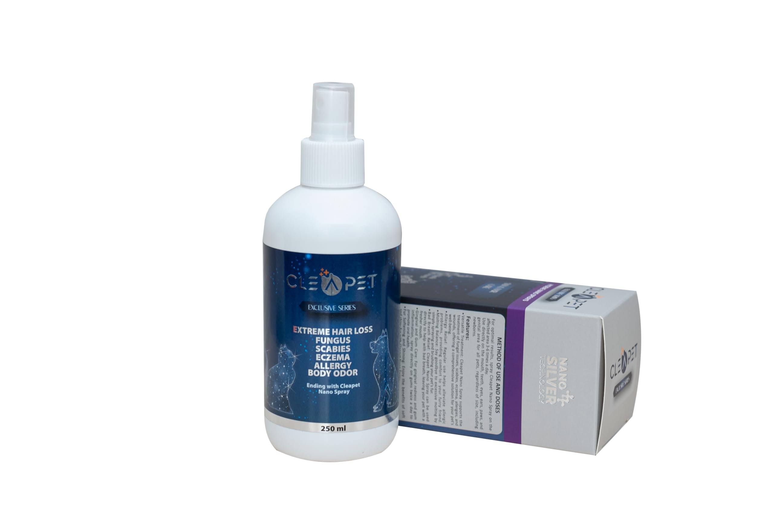 CLEAPET Nano Spray - 250ml - Hair Loss Spray - Body Odor - Allergien - Nano Silver - Colloidal Silver