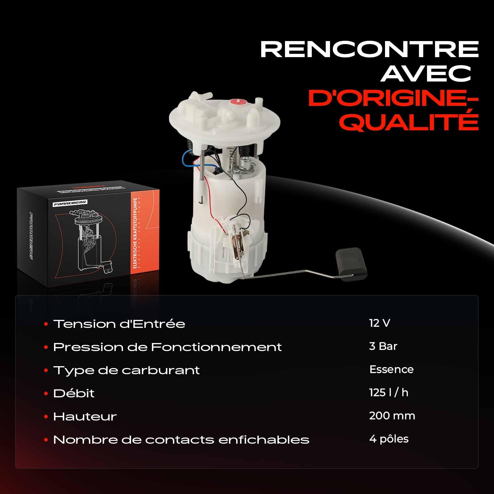 Frankberg Pompe à carburant, pompe à essence | sans capteur de pression 4 broches; Compatible avec: K.a.n.g.o.o Express FC0/1, K.a.n.g.o.o KC0/1