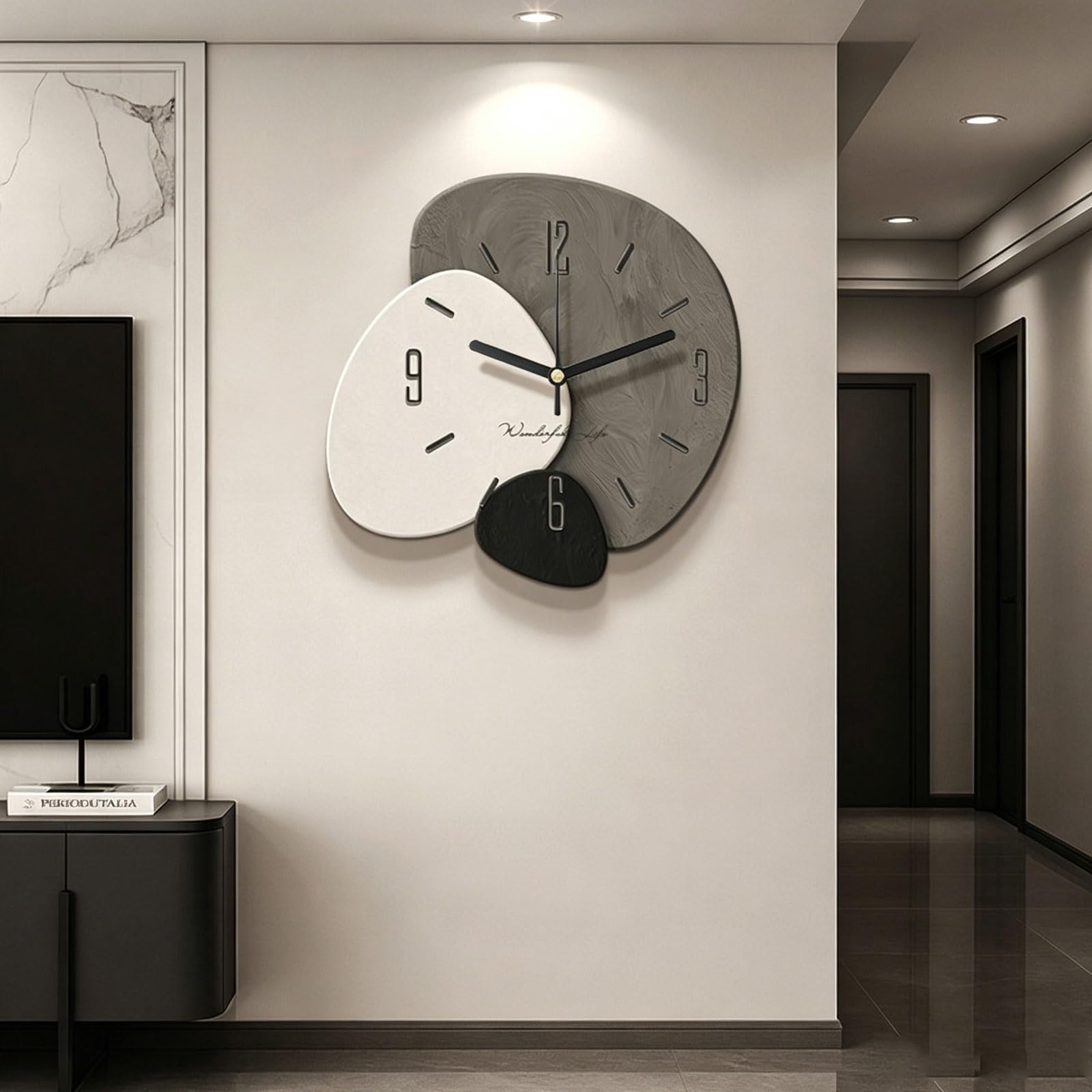 OECETCAWKD Modern 3D Wall Clock with Silent Non-Ticking, Sandstone Wall Art, Minimalist Frameless Hanging Painting, Home Decor for Living Room Dining Room(B,50 * 50CM/19.7 * 19.7IN)