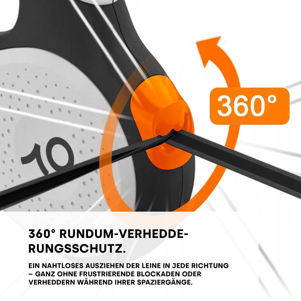 Automatische Hundeleine 5m für Große Hunde bis 50kg – Extra Starke Rollleine mit Brems- & Stoppfunktion, Verhedderungsfreie Nylonleine, Ergonomischer Gummigriff, Schwarz