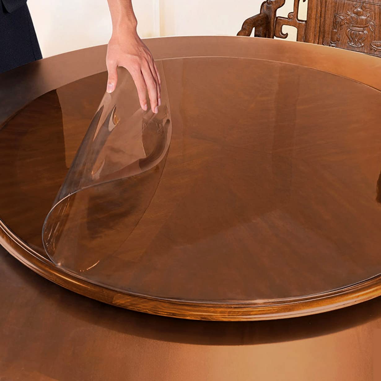 Protection de table ronde 125cm en PVC transparent imperméable 1mm