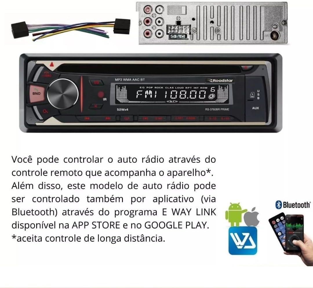 ROADSTAR RS-3760BR Car CD Player with wiring harness and remote control