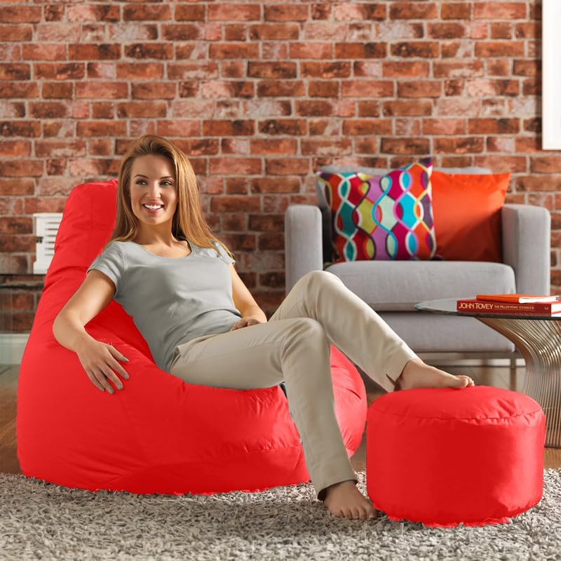 BiggieBean Bag Cover XXXXXL Bean Bag with Free Round Footrest - Official : Serenity Range (Color : Red)-image-49