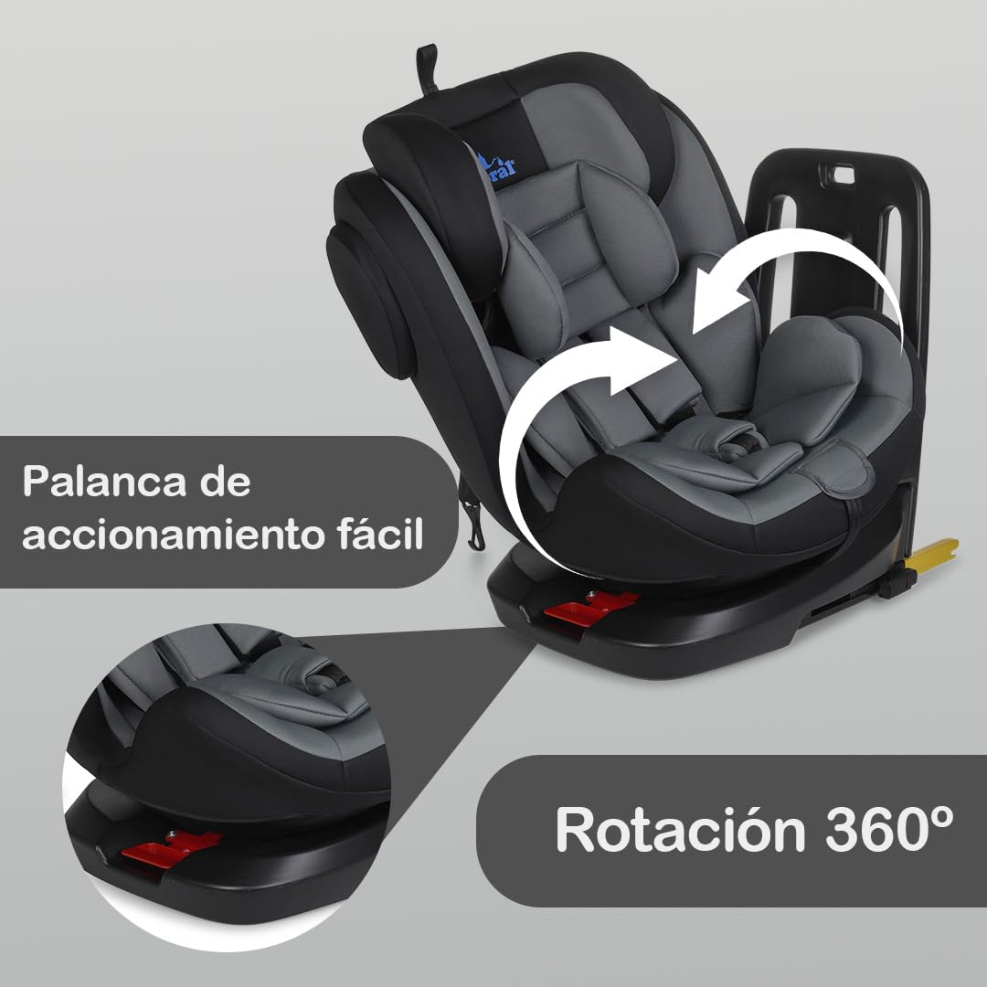 Toral Silla Coche Bebe Grupo 0 1 2 3 i-Size con Isofix Universal para Coche, Alzador Coche Niño Isofix Giratoria 360º a Contramarcha - Desde 40-150 cm - Elevador Coche Niño