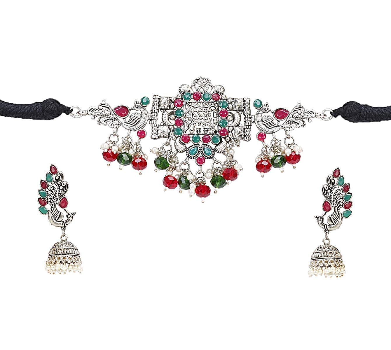 Total Fashion Latest Stylish Boho Trible Silver Oxidised Stone Choker Necklace Jewellery Set Women for Girls (B09NK7FN6K) Amazon Price History, Amazon Price Tracker