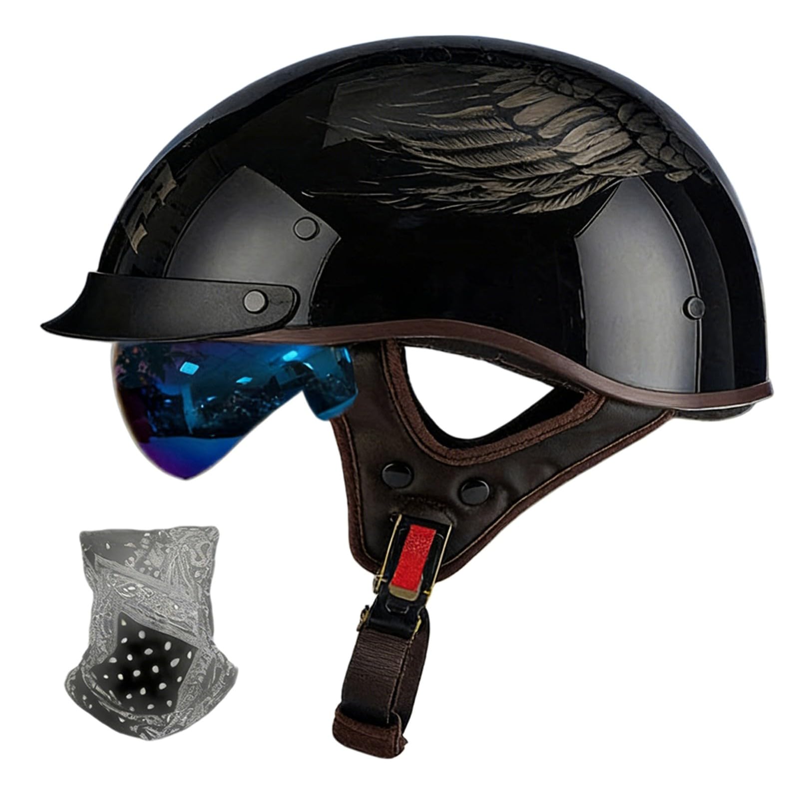 Kask motocyklowy retro ECE 22.06 z certyfikatem ECE 22.06, pasuje do cruiserów, chopperów, motorowerów i skuterów; kask z wizjerem dla kobiet i mężczyzn, 5,M (52-54 cm)