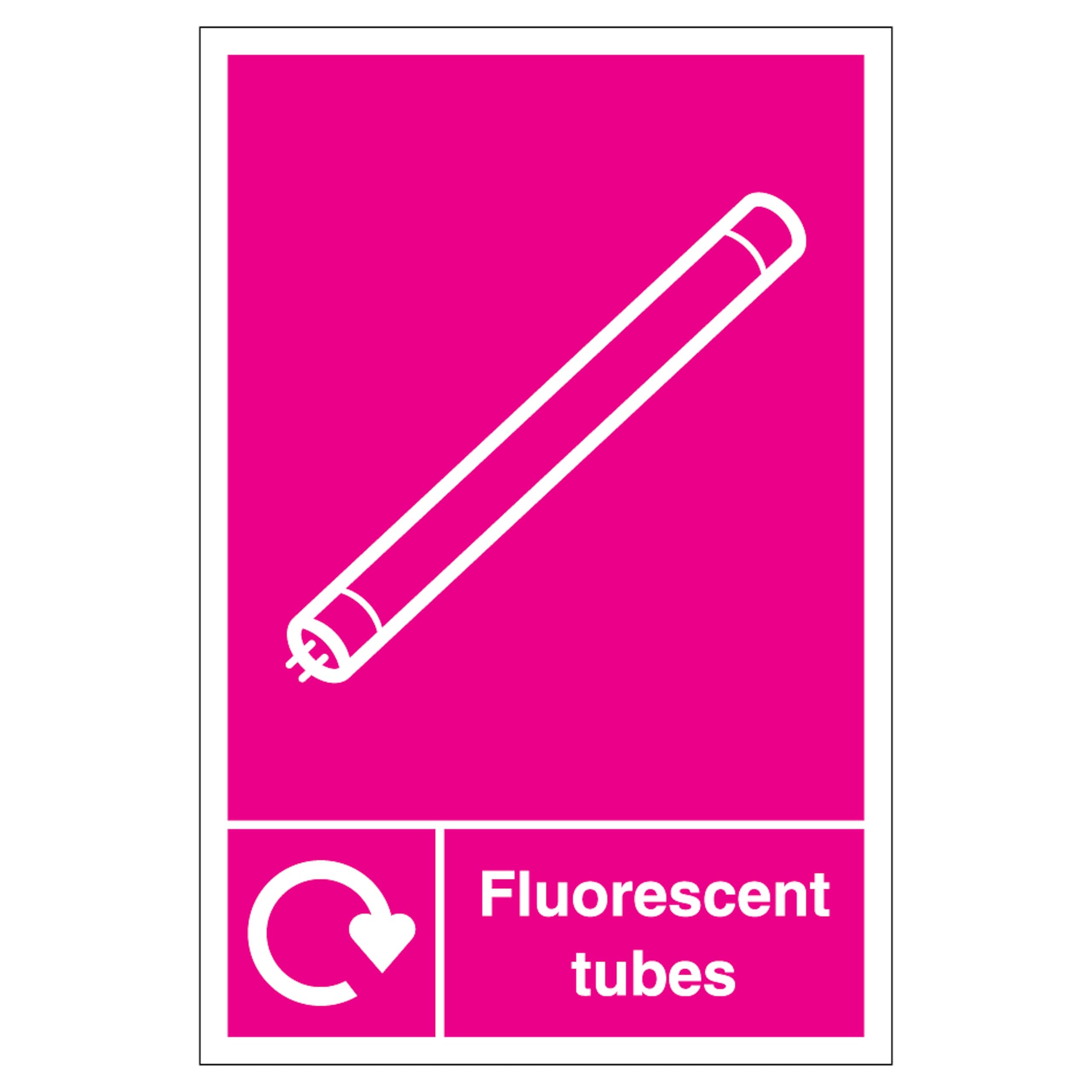 V Safety WRAP - Fluorescent Tubes Recycling 200 x 300mm - 2mm Rigid Plastic Safety Sign, Pink