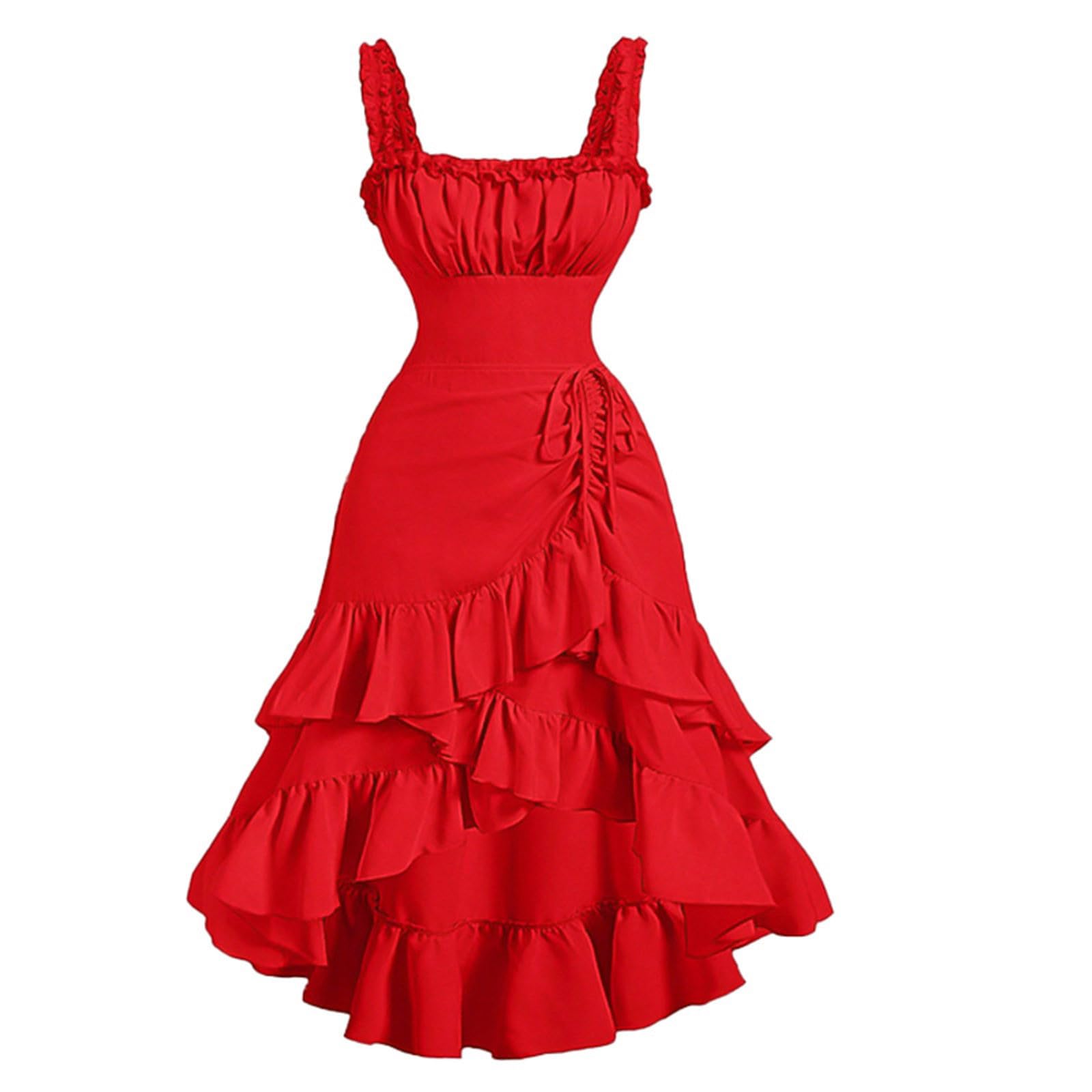 Womens Layered Ruffle Hem Dress Sleeveless Ruched Asymmetrical Long Party Dresses Lace Trim Lace Up Ruffled Dress