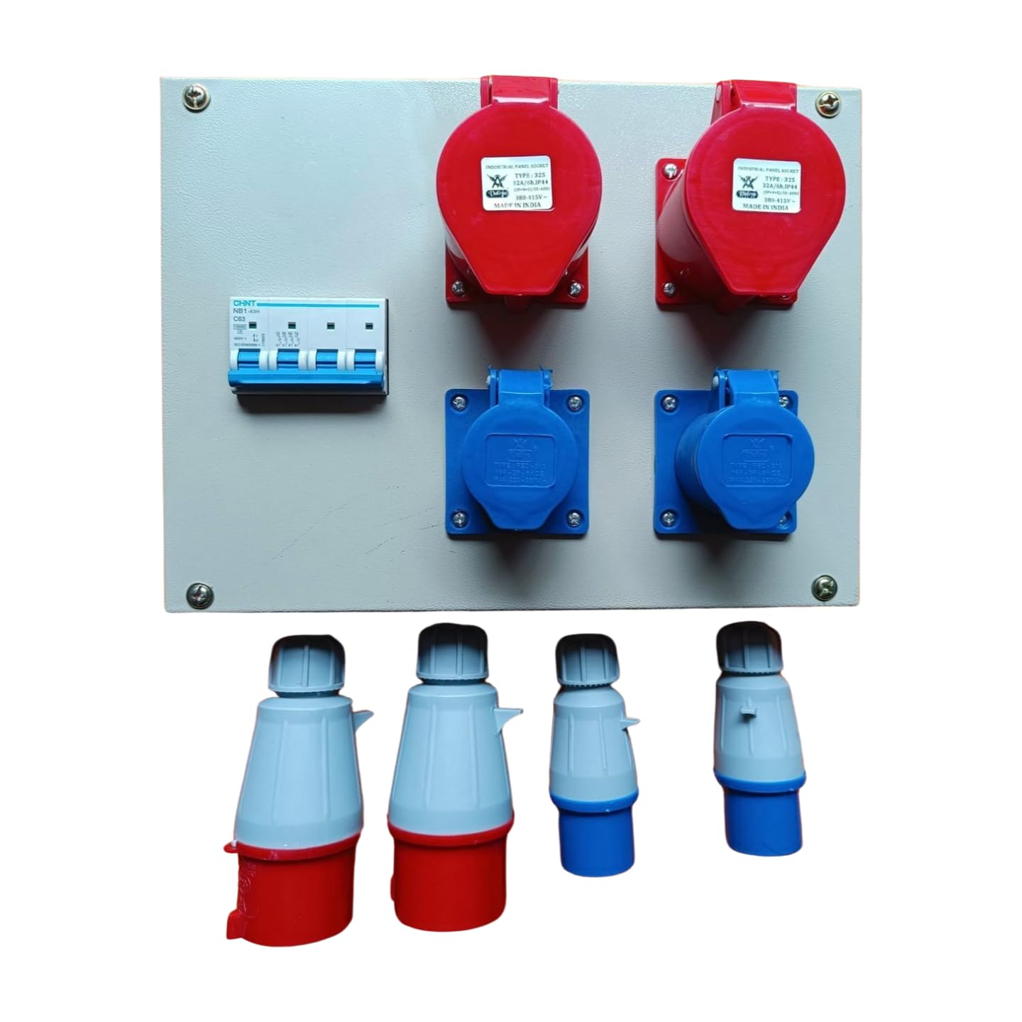Industrial Plug & Socket Panel 32 A Three Phase - 2 Nos 16 A Single Phase - 2 Nos 63 A Four Pole MCB - 1 Nos.
