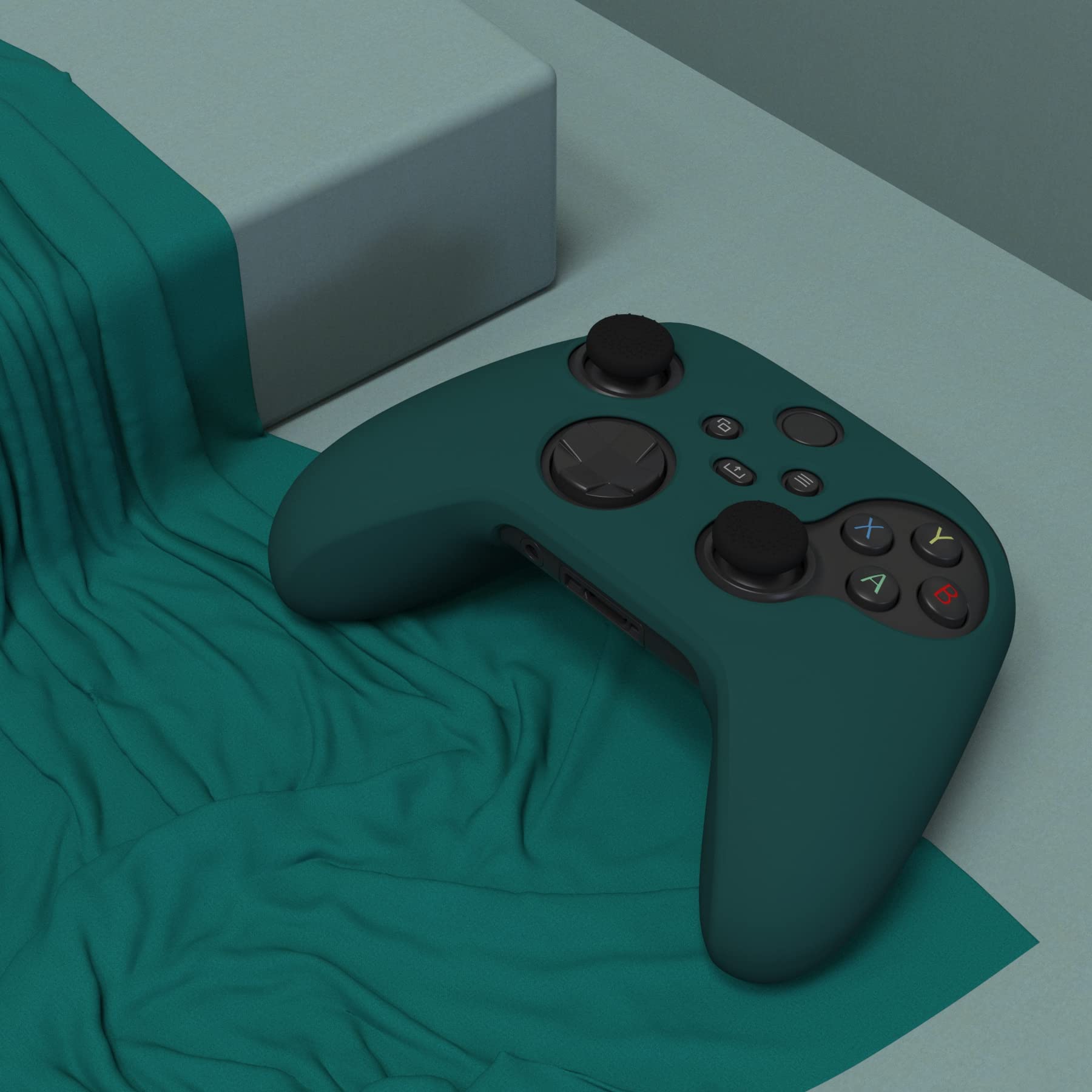 PlayVital Pure Series Funda de Silicona Antideslizante para Control Xbox Series X, Carcasa de Goma Protector Tacto Suave para Mando Xbox Series S con Negro Tapas de Joysticks - Oscuro Verde - 5