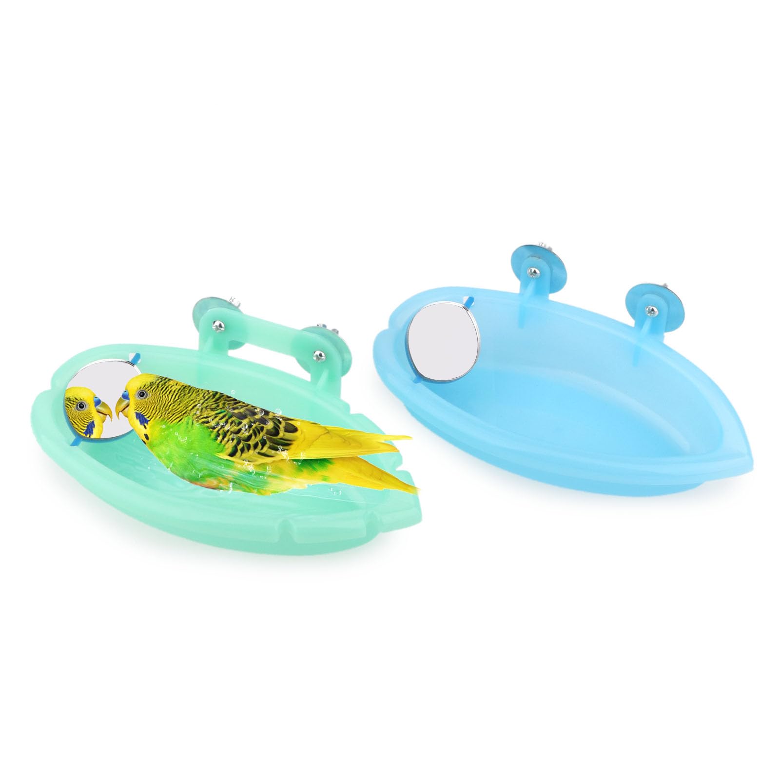 Wontee Bird Bath with Mirror for Small Birds Budgie Parakeet Cage, 2 Pcs