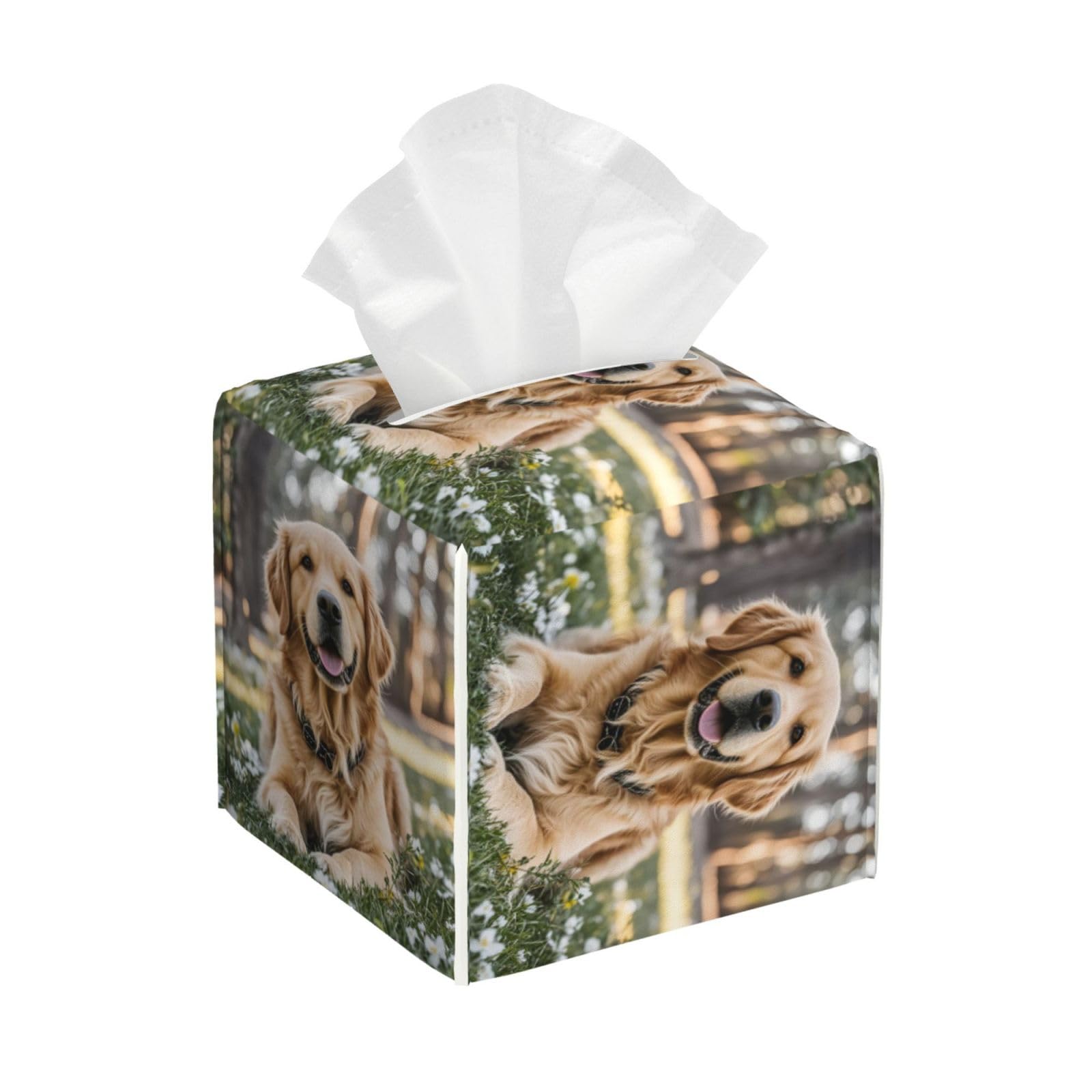 Golden Retriever Tissue Box Cover Square Cube Boxes
