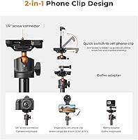 Vista 3 de K&F CONCEPT Palo de Selfie Trípode para Teléfono de 62 pulgadas, 2 en 1, ligero y extensible, soporte de trípode para teléfono celular con control